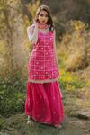 Buy_Kaia_Pink Cotton Leaf Neck Embroidered Kurta Sharara Set  _at_Aza_Fashions