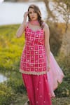 Kaia_Pink Cotton Leaf Neck Embroidered Kurta Sharara Set  _Online_at_Aza_Fashions