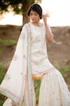 Shop_Kaia_White Cotton Mul Round Embroidered Kurta Sharara Set _at_Aza_Fashions