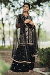 Buy_Kaia_Black Cotton Round Embroidered Kurta Sharara Set _at_Aza_Fashions