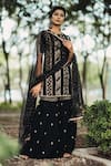 Shop_Kaia_Black Cotton Round Embroidered Kurta Sharara Set _at_Aza_Fashions