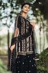 Kaia_Black Cotton Round Embroidered Kurta Sharara Set _Online_at_Aza_Fashions