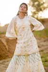 Kaia_White Cotton Mul Round Embroidered Kurta Sharara Set  _Online_at_Aza_Fashions