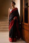 Buy_Priyanka Raajiv_Black Silk Chanderi Solid Saree _at_Aza_Fashions