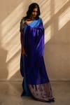 Shop_Priyanka Raajiv_Blue Silk Chanderi Solid Saree_at_Aza_Fashions
