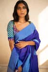 Shop_Priyanka Raajiv_Blue Silk Chanderi Solid Saree_Online_at_Aza_Fashions