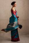 Shop_Priyanka Raajiv_Blue Silk Chanderi Solid Saree _at_Aza_Fashions