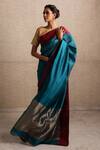 Buy_Priyanka Raajiv_Blue Silk Chanderi Solid Saree _Online_at_Aza_Fashions