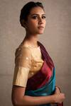 Shop_Priyanka Raajiv_Blue Silk Chanderi Solid Saree _Online_at_Aza_Fashions