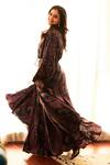 Punit Balana_Black Satin Silk Hand Block Print Top And Skirt Set_Online_at_Aza_Fashions