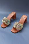 Buy_Kaltheos_Brown Crystals, Fabric Flowers Embellished Heels_at_Aza_Fashions