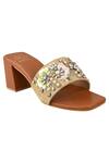 Kaltheos_Brown Crystals, Fabric Flowers Embellished Heels_Online_at_Aza_Fashions