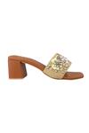 Kaltheos_Brown Crystals, Fabric Flowers Embellished Heels_at_Aza_Fashions