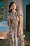 Sahil Kochhar_Grey Raw Silk Band Collar Kalai Anarkali And Lehenga Set  _Online_at_Aza_Fashions