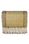 Shop_Lovetobag_Gold Luminous Japanese Micro Bead Kaleen Flapover Clutch With Handle_Online_at_Aza_Fashions