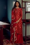 Buy_Stotram_Red Dupatta Organza Embroidery Round Banarasi Kurta Set _at_Aza_Fashions