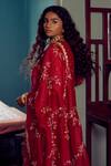 Shop_Stotram_Red Dupatta Organza Embroidery Round Banarasi Kurta Set_at_Aza_Fashions