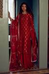 Stotram_Red Dupatta Organza Embroidery Round Banarasi Kurta Set_Online_at_Aza_Fashions