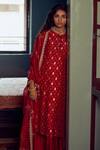 Shop_Stotram_Red Dupatta Organza Embroidery Round Banarasi Kurta Set_Online_at_Aza_Fashions