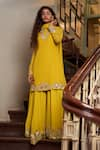 Buy_Stotram_Yellow Embellished Round Embroidered Kurta Palazzo Set _at_Aza_Fashions