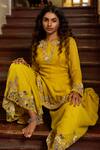 Stotram_Yellow Embellished Round Embroidered Kurta Palazzo Set_Online_at_Aza_Fashions