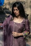 Shop_Kasturi Tikmani_Purple Pure Mulmul Chanderi Embroidery Sequin And Thread Round Kurta  _at_Aza_Fashions