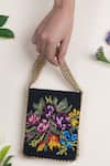 Shop_The Leather Garden_Black Embellished Handmade Floral Bead Handbag _at_Aza_Fashions