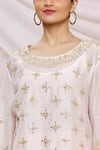 Kameez_Pink Kurta - Chanderi Embroidered Floral Round Gota Work And Inner Dress Set _at_Aza_Fashions