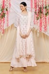 Kameez_Pink Kurta - Chanderi Embroidered Floral Round Gota Work And Inner Dress Set _Online_at_Aza_Fashions