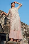 Buy_Kameez_Pink Kurta - Chanderi Embroidered Floral Round Gota Work And Inner Dress Set _at_Aza_Fashions