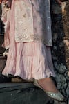 Shop_Kameez_Pink Kurta - Chanderi Embroidered Floral Round Gota Work And Inner Dress Set _Online_at_Aza_Fashions