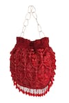 The Leather Garden_Red Embellished Potli Bag _Online_at_Aza_Fashions