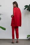 Kanelle_Red Linen Satin Round Top And Pant Set _Online_at_Aza_Fashions