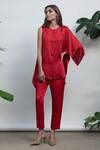 Buy_Kanelle_Red Linen Satin June Narrow Fit Trousers _at_Aza_Fashions