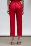 Kanelle_Red Linen Satin June Narrow Fit Trousers _Online_at_Aza_Fashions