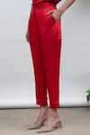 Shop_Kanelle_Red Linen Satin June Narrow Fit Trousers _Online_at_Aza_Fashions