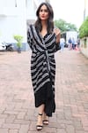 Buy_Nupur Kanoi_Black Crepe V Neck Shibori Maxi Dress _at_Aza_Fashions