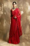 Buy_Karishma Khanduja Bareilly_Red Net, Crepe, Tabby Silk Square Neck Lehenga And Embroidered Blouse Set _at_Aza_Fashions