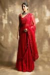 Karishma Khanduja Bareilly_Red Net, Crepe, Tabby Silk Square Neck Lehenga And Embroidered Blouse Set _Online_at_Aza_Fashions