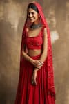 Buy_Karishma Khanduja Bareilly_Red Net, Crepe, Tabby Silk Square Neck Lehenga And Embroidered Blouse Set _Online_at_Aza_Fashions