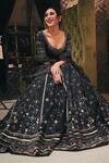 Buy_Tarun Tahiliani_Black Silk, Chanderi U Neck Lehenga Set_at_Aza_Fashions