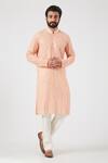 Buy_Kasbah_Peach Georgette, Cotton Mirrors Embroidered Kurta Set _at_Aza_Fashions