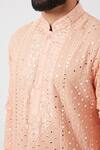 Kasbah_Peach Georgette, Cotton Mirrors Embroidered Kurta Set _Online_at_Aza_Fashions