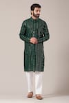 Buy_Kasbah_Green Georgette, Cotton Sequins, Mirrors And Embroidered Kurta Set _at_Aza_Fashions