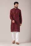 Buy_Kasbah_Maroon Georgette Sequins Mirror Embroidered Kurta Set _at_Aza_Fashions