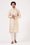 Buy_Kasbah_Beige Georgette Embroidered Thread Mirror Kurta Set_at_Aza_Fashions