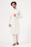 Buy_Kasbah_White Georgette Embroidered Thread Mirror And Kurta Set_at_Aza_Fashions