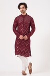 Buy_Kasbah_Maroon Georgette Embroidered Foil Mirror And Kurta Set_at_Aza_Fashions