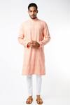 Buy_Kasbah_Peach Georgette Embroidered Chikankari And Sequin Kurta Set_at_Aza_Fashions