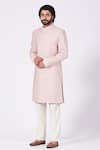 Buy_Kasbah_Pink Poly Silk Embroidered Geometric Sherwani Set _at_Aza_Fashions